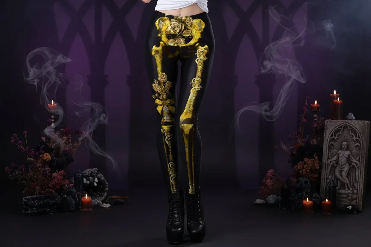 Spooky Print Leggings - Sorceress Sanctuary Rose Skeleton / S-Rose Skeleton / M-Rose Skeleton / L-Rose Skeleton / XL-Yellow Spooky Forest / S