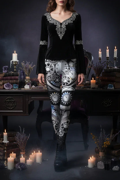 Spooky Print Leggings - Sorceress Sanctuary Rose Skeleton / S-Rose Skeleton / M-Rose Skeleton / L-Rose Skeleton / XL-Yellow Spooky Forest / S