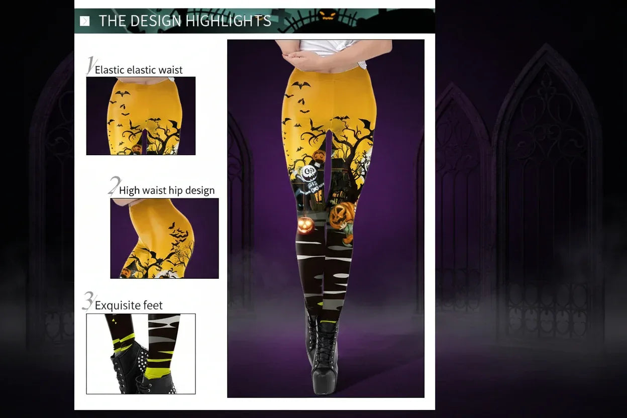 Spooky Print Leggings - Sorceress Sanctuary Rose Skeleton / S-Rose Skeleton / M-Rose Skeleton / L-Rose Skeleton / XL-Yellow Spooky Forest / S