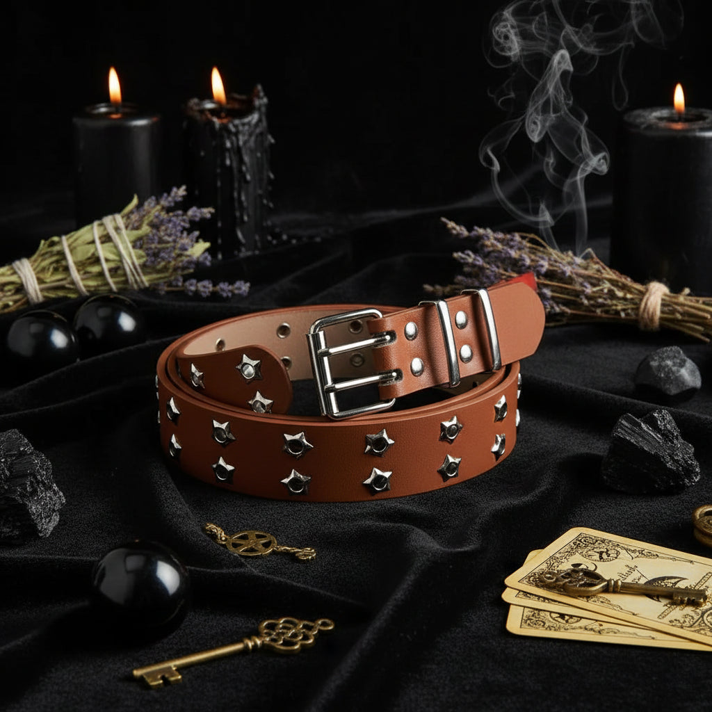Star Studded Belt - Sorceress Sanctuary Dark Brown / 110cm-Black / 110cm-White / 110cm-Camel / 110cm