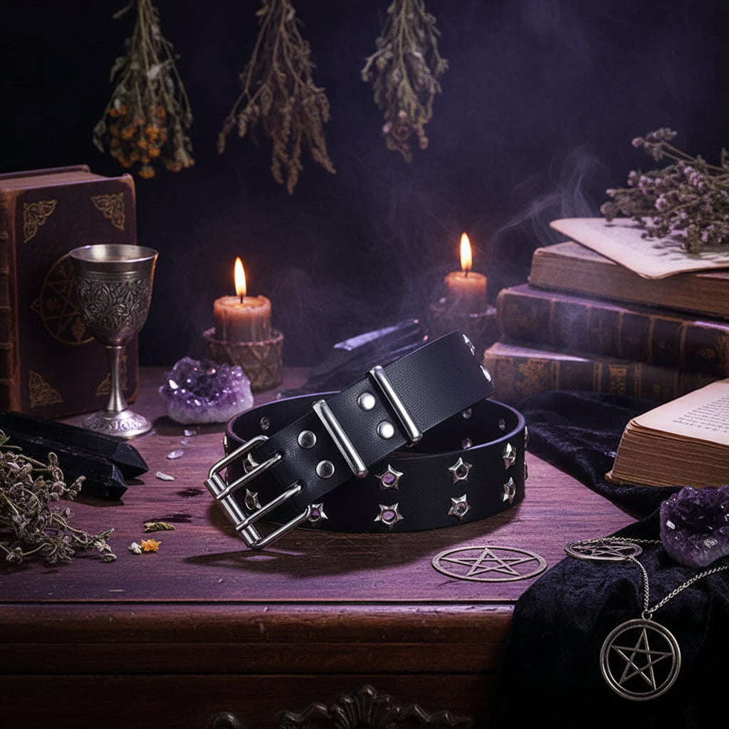 Star Studded Belt - Sorceress Sanctuary Dark Brown / 110cm-Black / 110cm-White / 110cm-Camel / 110cm