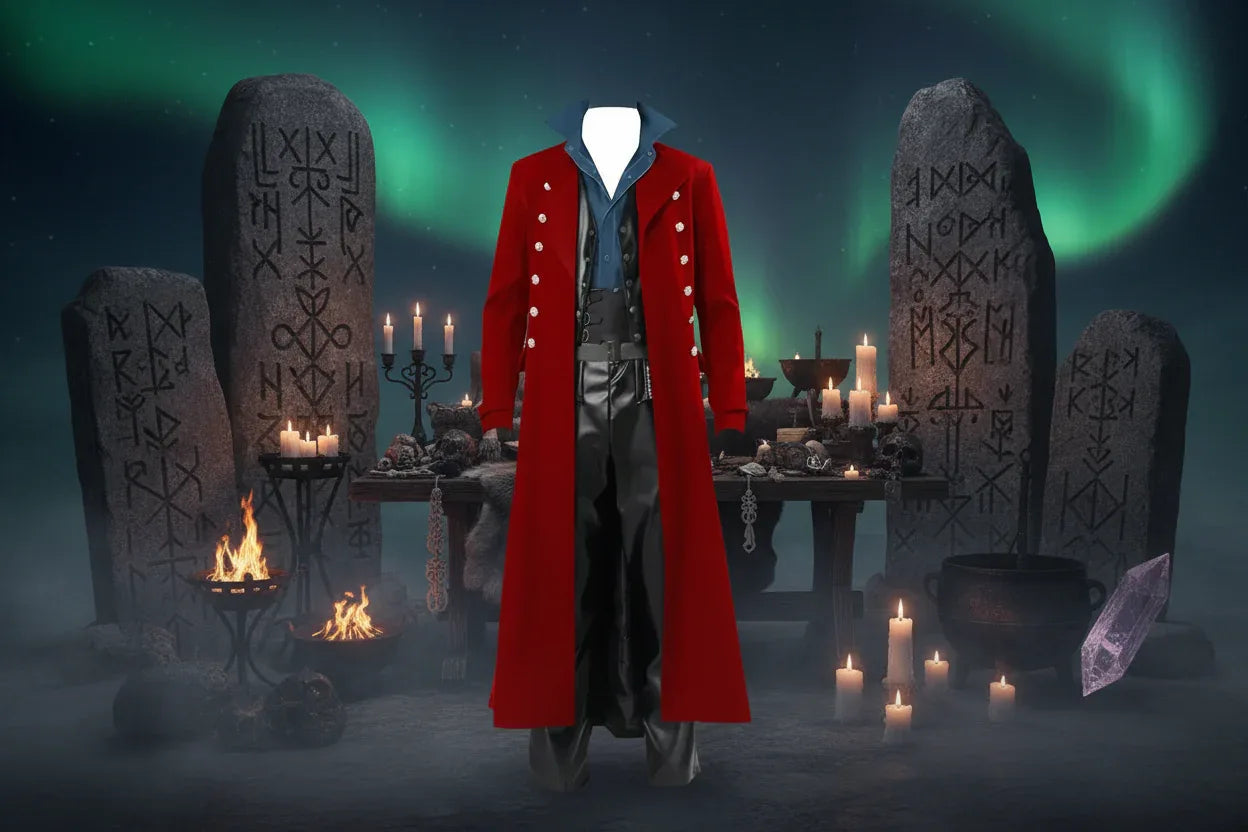 Steampunk Wiccan Coat - Sorceress Sanctuary Red / S-Red / M-Red / L-Red / XL-Red / 2XL