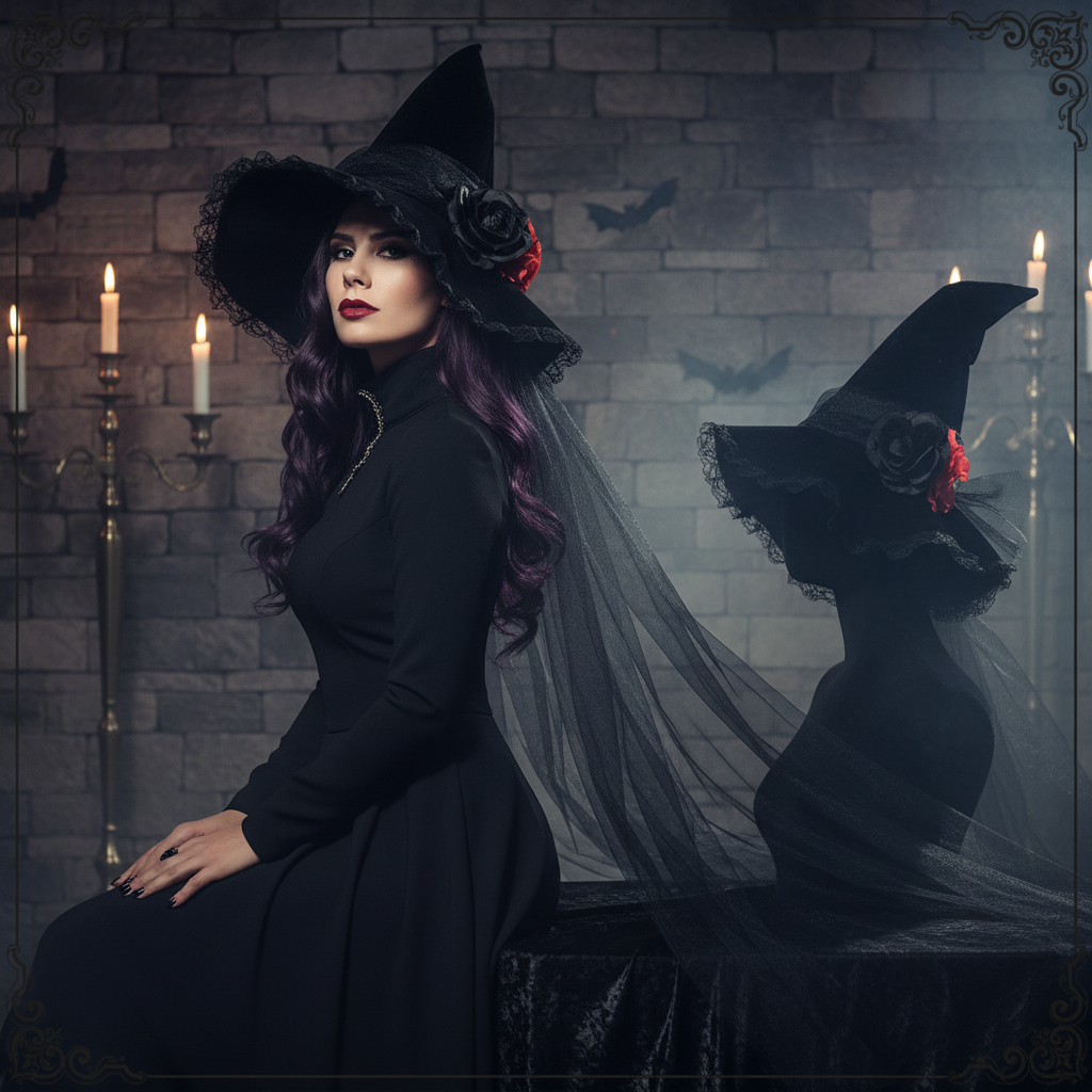 Thick Velvet Lace Long Streamer Wizard's Hat for Halloween Sorceress Sanctuary