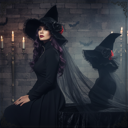 Thick Velvet Lace Long Streamer Wizard's Hat for Halloween Sorceress Sanctuary
