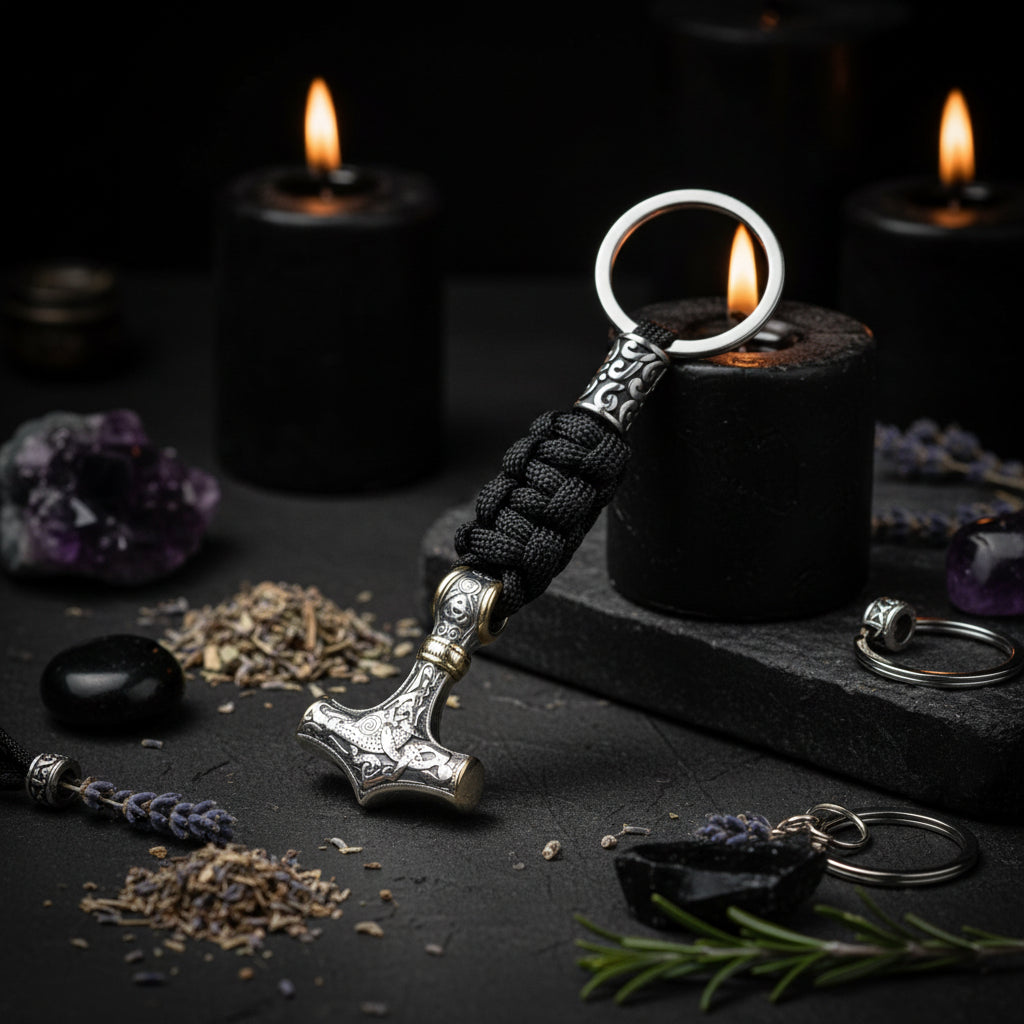 Stainless Steel Viking Thor Hammer Keychain for Outdoors Sorceress Sanctuary