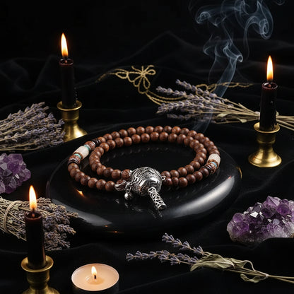 Tibetan Prayer Wheel Pendant Necklace with Wooden Beads Sorceress Sanctuary