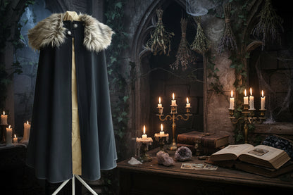 Traditional Fur Cape - Sorceress Sanctuary Grey / S-Grey / M-Grey / L-Grey / XL-Grey / 2XL