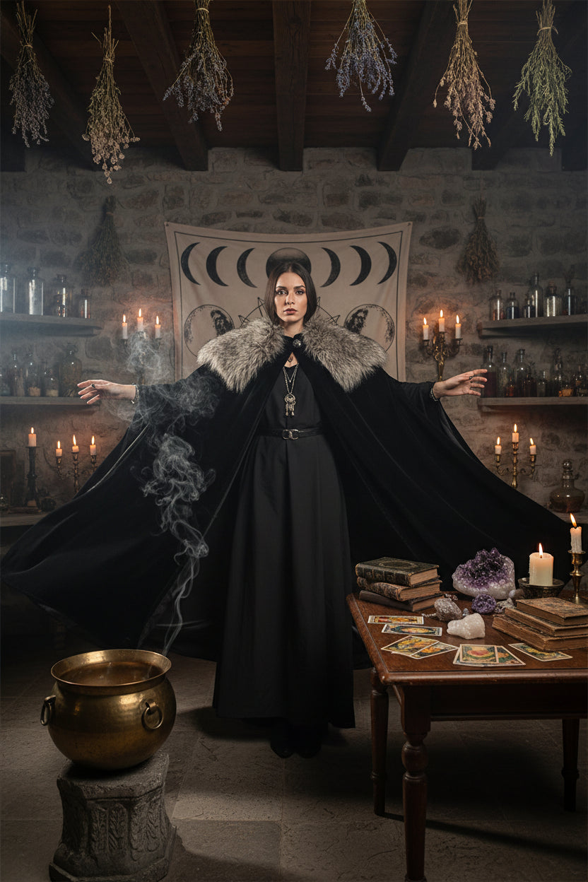 Traditional Fur Cape - Sorceress Sanctuary Grey / S-Grey / M-Grey / L-Grey / XL-Grey / 2XL