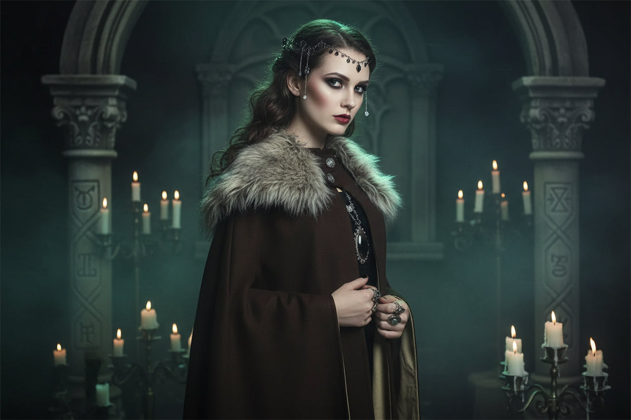 Traditional Fur Cape - Sorceress Sanctuary Grey / S-Grey / M-Grey / L-Grey / XL-Grey / 2XL