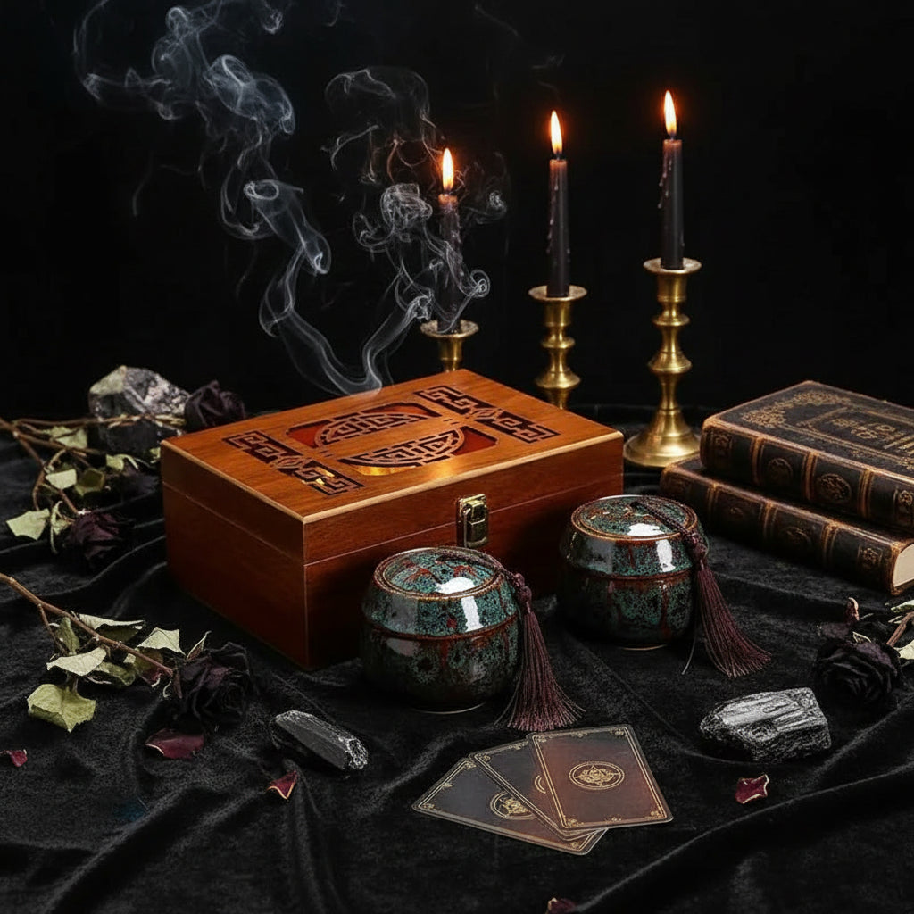 Traditional Tea Set - Sorceress Sanctuary Blue-Yellow-Green-Red-White
