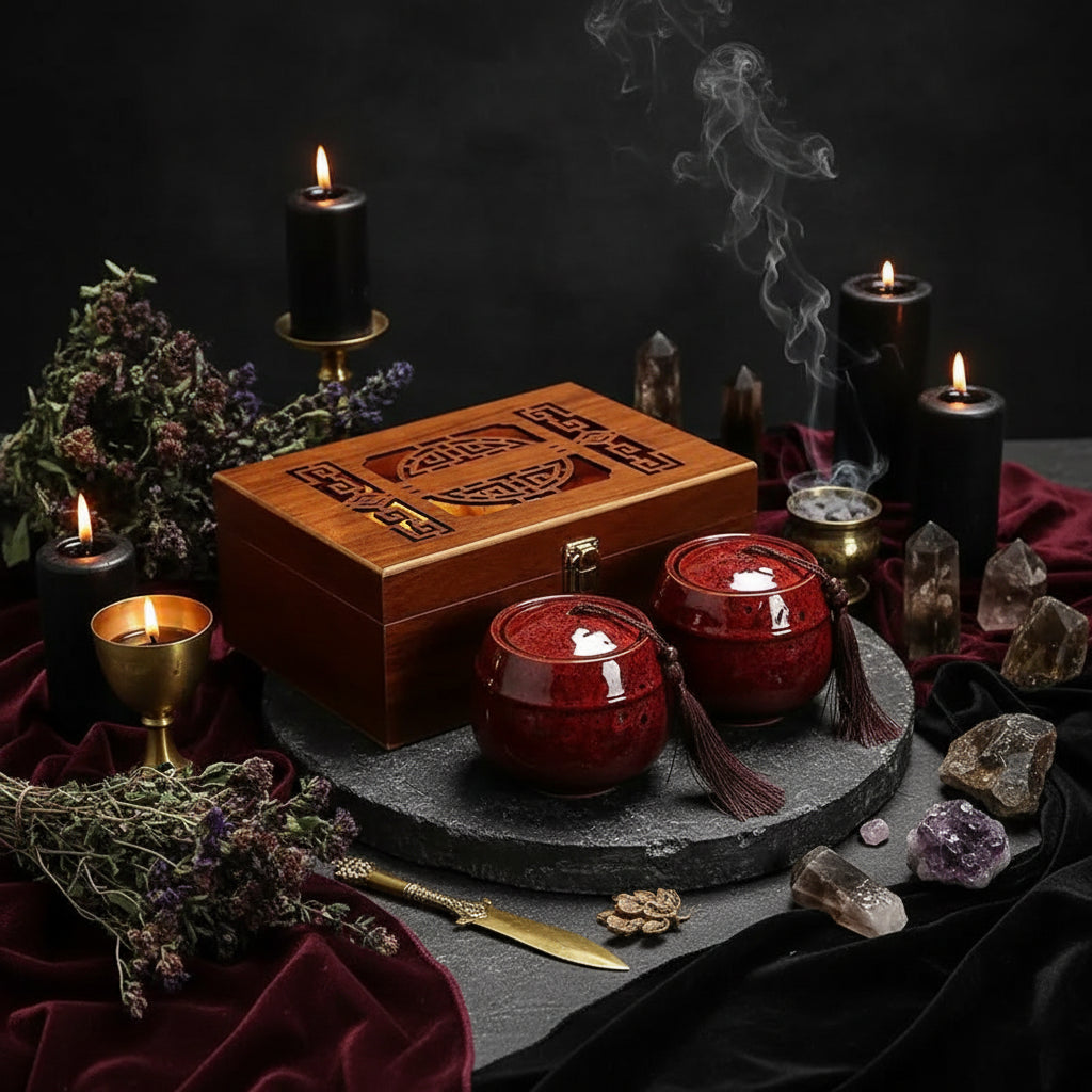 Traditional Tea Set - Sorceress Sanctuary Blue-Yellow-Green-Red-White