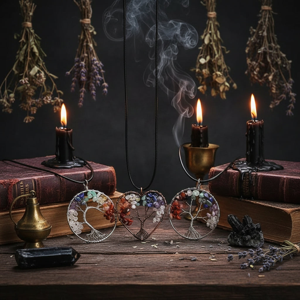Tree Crystal Necklace - Sorceress Sanctuary Natural white crystal / 50mm long 45+5cm-Style 2 silver / 50mm long 45+5cm-Natural Green East Mausoleum / 50mm long 45+5cm-Natural Amethyst / 50mm long 45+5cm-Style 3 Gold / 50mm long 45+5cm