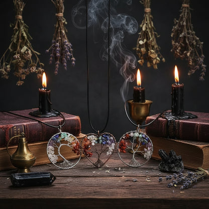 Tree Crystal Necklace - Sorceress Sanctuary Natural white crystal / 50mm long 45+5cm-Style 2 silver / 50mm long 45+5cm-Natural Green East Mausoleum / 50mm long 45+5cm-Natural Amethyst / 50mm long 45+5cm-Style 3 Gold / 50mm long 45+5cm