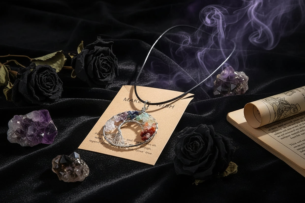 Tree Crystal Necklace - Sorceress Sanctuary Natural white crystal / 50mm long 45+5cm-Style 2 silver / 50mm long 45+5cm-Natural Green East Mausoleum / 50mm long 45+5cm-Natural Amethyst / 50mm long 45+5cm-Style 3 Gold / 50mm long 45+5cm