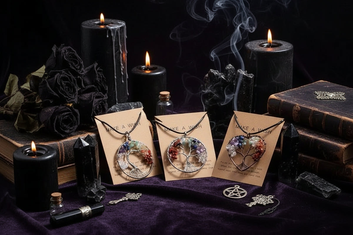 Tree Crystal Necklace - Sorceress Sanctuary Natural white crystal / 50mm long 45+5cm-Style 2 silver / 50mm long 45+5cm-Natural Green East Mausoleum / 50mm long 45+5cm-Natural Amethyst / 50mm long 45+5cm-Style 3 Gold / 50mm long 45+5cm