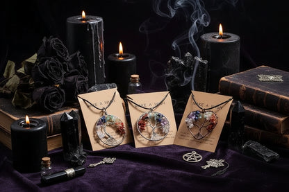 Tree Crystal Necklace - Sorceress Sanctuary Natural white crystal / 50mm long 45+5cm-Style 2 silver / 50mm long 45+5cm-Natural Green East Mausoleum / 50mm long 45+5cm-Natural Amethyst / 50mm long 45+5cm-Style 3 Gold / 50mm long 45+5cm