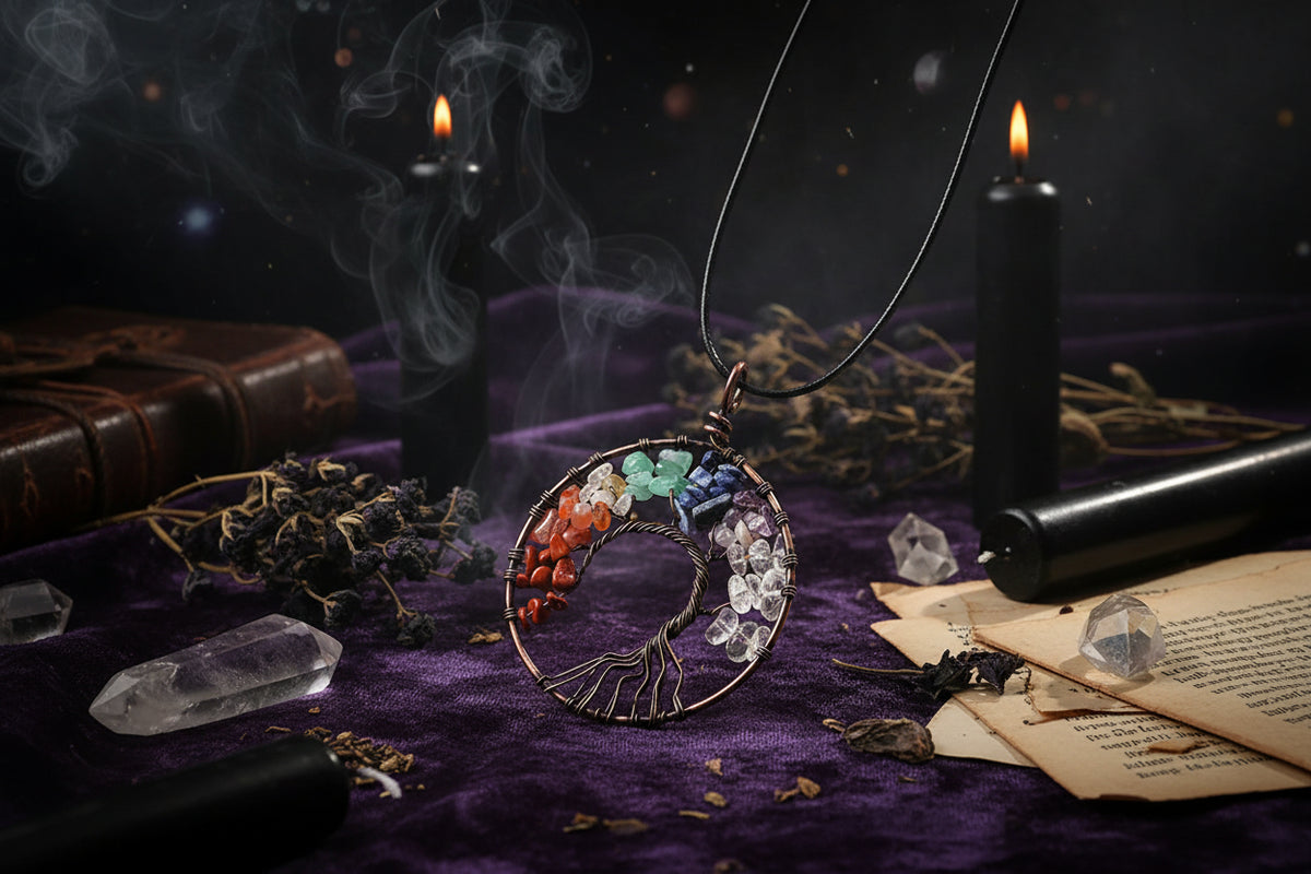 Tree Crystal Necklace - Sorceress Sanctuary Natural white crystal / 50mm long 45+5cm-Style 2 silver / 50mm long 45+5cm-Natural Green East Mausoleum / 50mm long 45+5cm-Natural Amethyst / 50mm long 45+5cm-Style 3 Gold / 50mm long 45+5cm