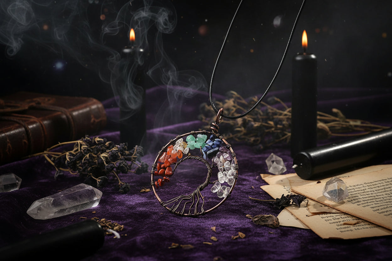 Tree Crystal Necklace - Sorceress Sanctuary Natural white crystal / 50mm long 45+5cm-Style 2 silver / 50mm long 45+5cm-Natural Green East Mausoleum / 50mm long 45+5cm-Natural Amethyst / 50mm long 45+5cm-Style 3 Gold / 50mm long 45+5cm