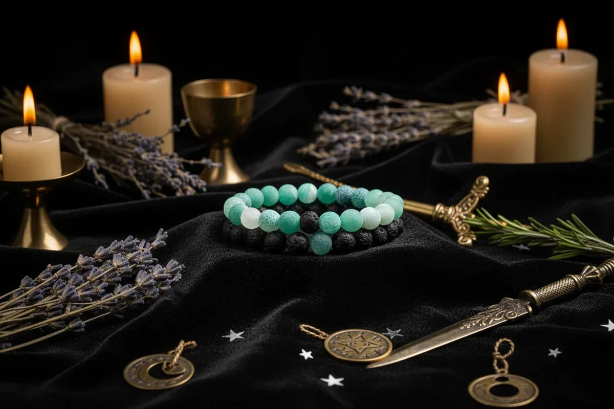 Twin Flame Bracelets - Sorceress Sanctuary Yellow Tiger + Matte Black / 19cm-Blue pine + matte black / 19cm-Red pine + matte black / 19cm-Volcanic stone + yellow tiger / 19cm-Map + Matte Black / 19cm