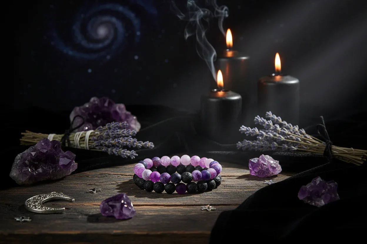 Twin Flame Bracelets - Sorceress Sanctuary Yellow Tiger + Matte Black / 19cm-Blue pine + matte black / 19cm-Red pine + matte black / 19cm-Volcanic stone + yellow tiger / 19cm-Map + Matte Black / 19cm