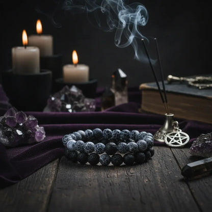 Twin Flame Bracelets - Sorceress Sanctuary Yellow Tiger + Matte Black / 19cm-Blue pine + matte black / 19cm-Red pine + matte black / 19cm-Volcanic stone + yellow tiger / 19cm-Map + Matte Black / 19cm