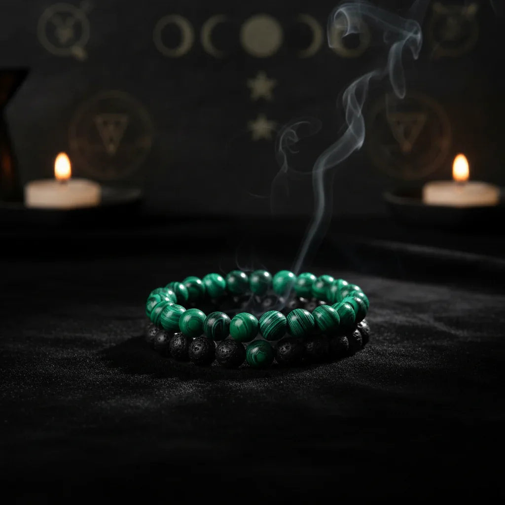 Twin Flame Bracelets - Sorceress Sanctuary Yellow Tiger + Matte Black / 19cm-Blue pine + matte black / 19cm-Red pine + matte black / 19cm-Volcanic stone + yellow tiger / 19cm-Map + Matte Black / 19cm