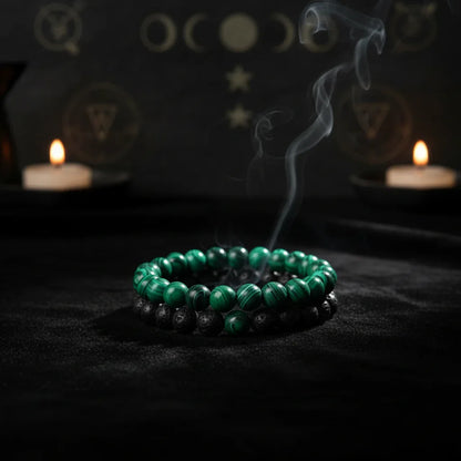 Twin Flame Bracelets - Sorceress Sanctuary Yellow Tiger + Matte Black / 19cm-Blue pine + matte black / 19cm-Red pine + matte black / 19cm-Volcanic stone + yellow tiger / 19cm-Map + Matte Black / 19cm