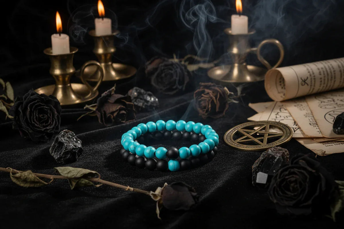 Twin Flame Bracelets - Sorceress Sanctuary Yellow Tiger + Matte Black / 19cm-Blue pine + matte black / 19cm-Red pine + matte black / 19cm-Volcanic stone + yellow tiger / 19cm-Map + Matte Black / 19cm