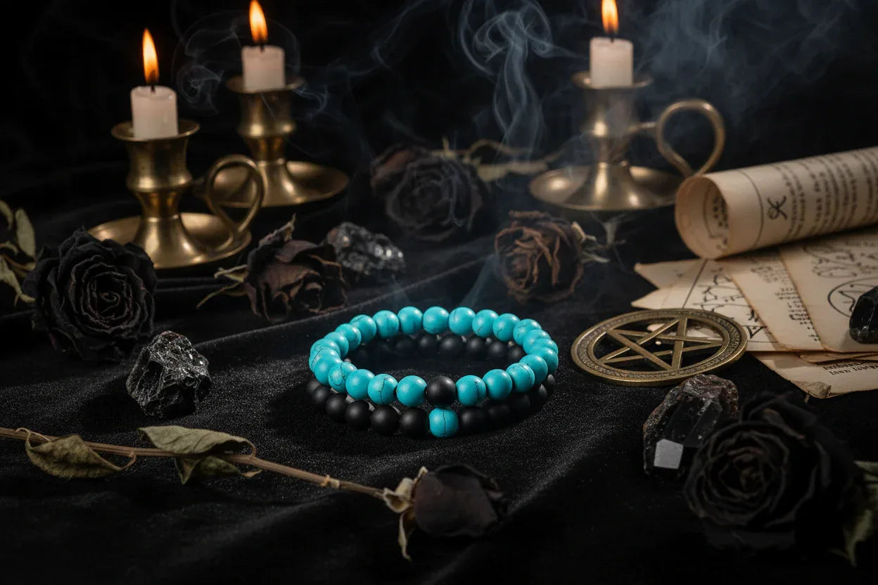 Twin Flame Bracelets - Sorceress Sanctuary Yellow Tiger + Matte Black / 19cm-Blue pine + matte black / 19cm-Red pine + matte black / 19cm-Volcanic stone + yellow tiger / 19cm-Map + Matte Black / 19cm
