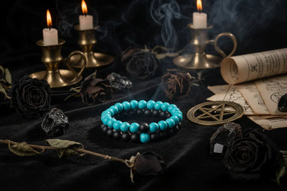 Twin Flame Bracelets - Sorceress Sanctuary Yellow Tiger + Matte Black / 19cm-Blue pine + matte black / 19cm-Red pine + matte black / 19cm-Volcanic stone + yellow tiger / 19cm-Map + Matte Black / 19cm