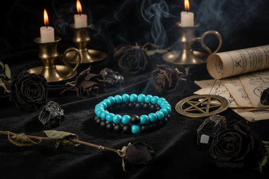 Twin Flame Bracelets - Sorceress Sanctuary Yellow Tiger + Matte Black / 19cm-Blue pine + matte black / 19cm-Red pine + matte black / 19cm-Volcanic stone + yellow tiger / 19cm-Map + Matte Black / 19cm