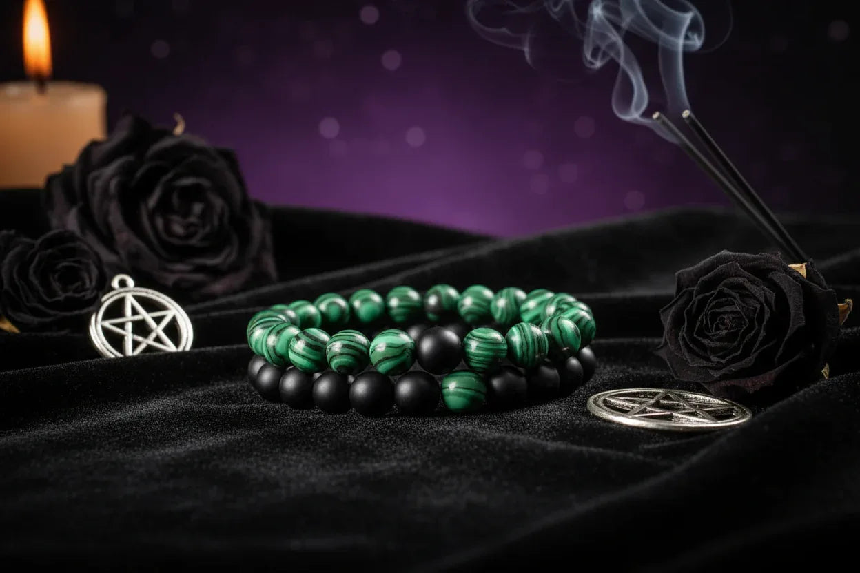 Twin Flame Bracelets - Sorceress Sanctuary Yellow Tiger + Matte Black / 19cm-Blue pine + matte black / 19cm-Red pine + matte black / 19cm-Volcanic stone + yellow tiger / 19cm-Map + Matte Black / 19cm