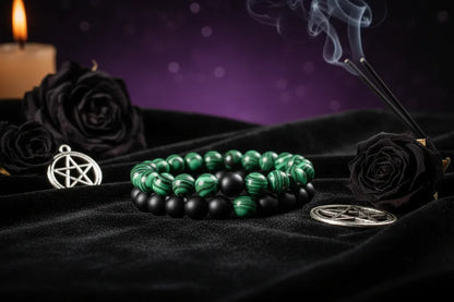 Twin Flame Bracelets - Sorceress Sanctuary Yellow Tiger + Matte Black / 19cm-Blue pine + matte black / 19cm-Red pine + matte black / 19cm-Volcanic stone + yellow tiger / 19cm-Map + Matte Black / 19cm