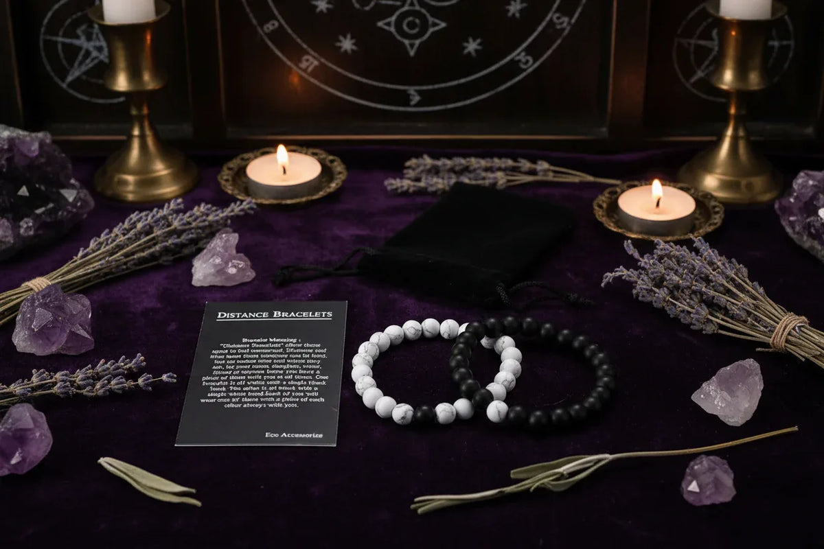 Twin Flame Bracelets - Sorceress Sanctuary Yellow Tiger + Matte Black / 19cm-Blue pine + matte black / 19cm-Red pine + matte black / 19cm-Volcanic stone + yellow tiger / 19cm-Map + Matte Black / 19cm