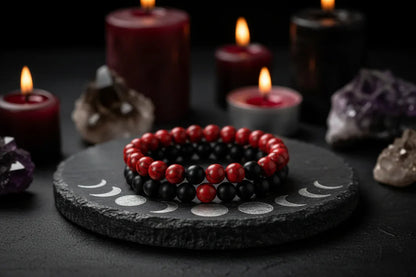 Twin Flame Bracelets - Sorceress Sanctuary Yellow Tiger + Matte Black / 19cm-Blue pine + matte black / 19cm-Red pine + matte black / 19cm-Volcanic stone + yellow tiger / 19cm-Map + Matte Black / 19cm