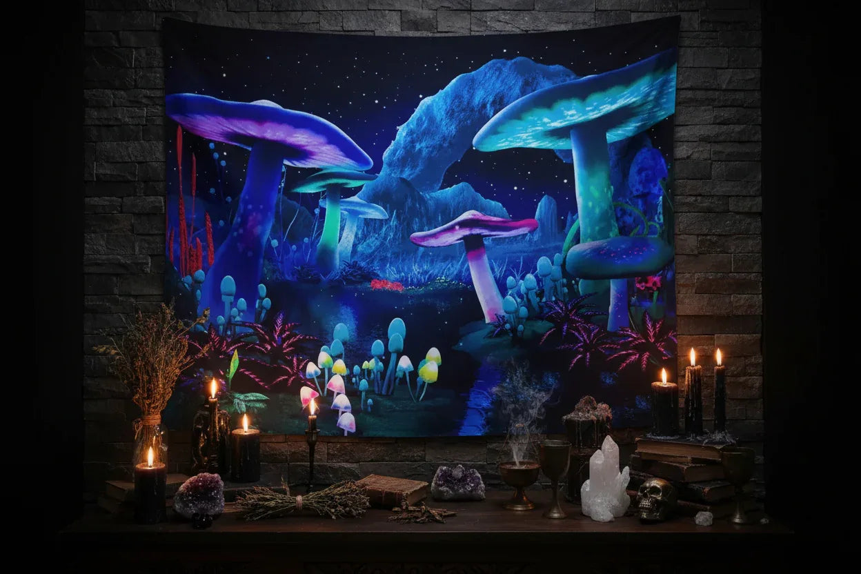 UV Mushroom Forest Tapestry - Sorceress Sanctuary 51.2inch*59.1inch-59.1inch*78.7inch