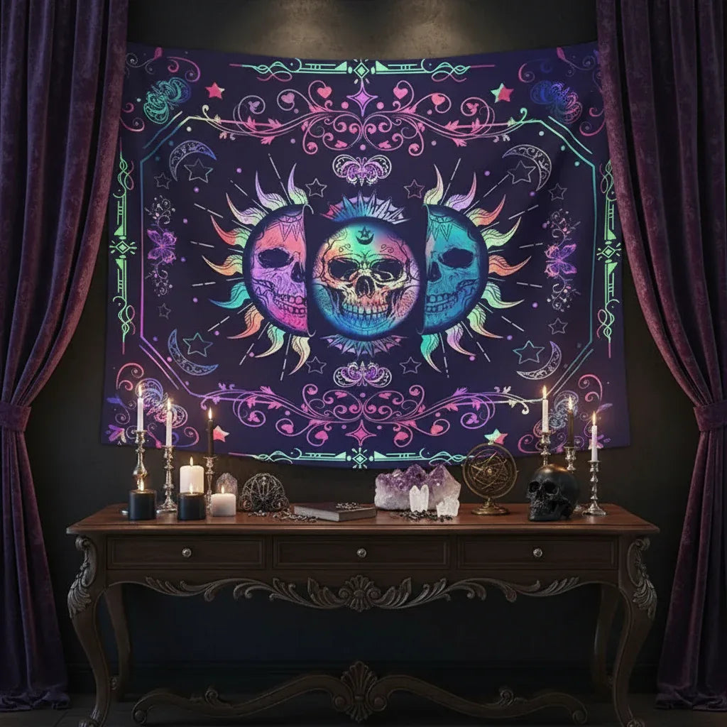 UV Skull Sun Tapestry, view 3