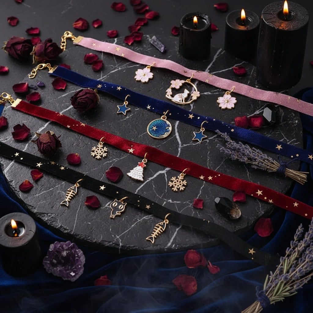 Velvet Star Collar - Sorceress Sanctuary Sakura Cat / XS-Sakura Cat / S-Sakura Cat / M-Sakura Cat / L-Kitten / XS