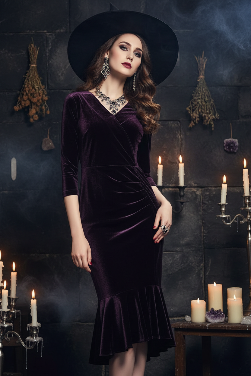 Velvet Witch Dress - Sorceress Sanctuary Purple / S-Purple / M-Purple / L-Purple / XL-Purple / XXL