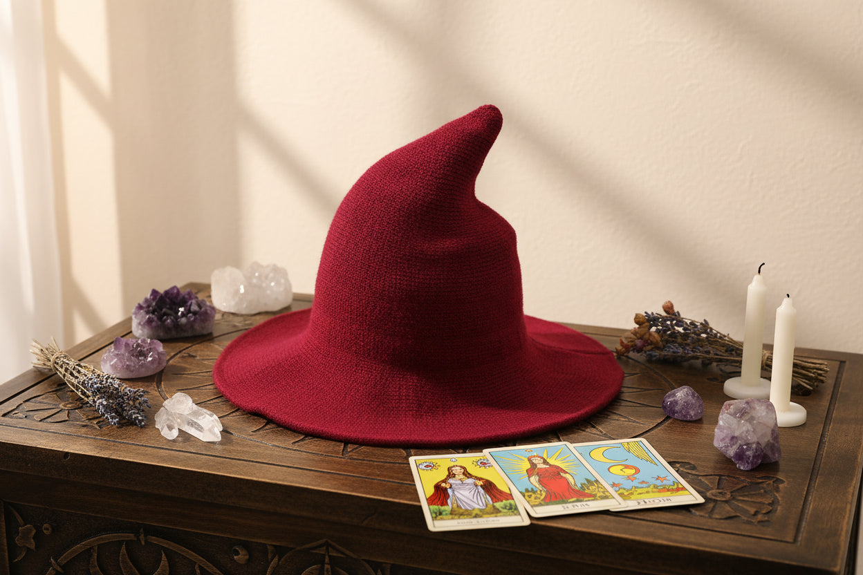 Velvet Witch Hat - Sorceress Sanctuary Black-Dark blue-Red wine-Light grey-Khaki