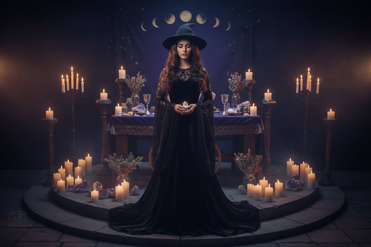 Velvet Witch Hat - Sorceress Sanctuary Black-Dark blue-Red wine-Light grey-Khaki