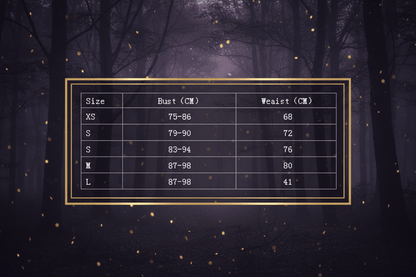 Size chart for clothing with measurements in centimeters