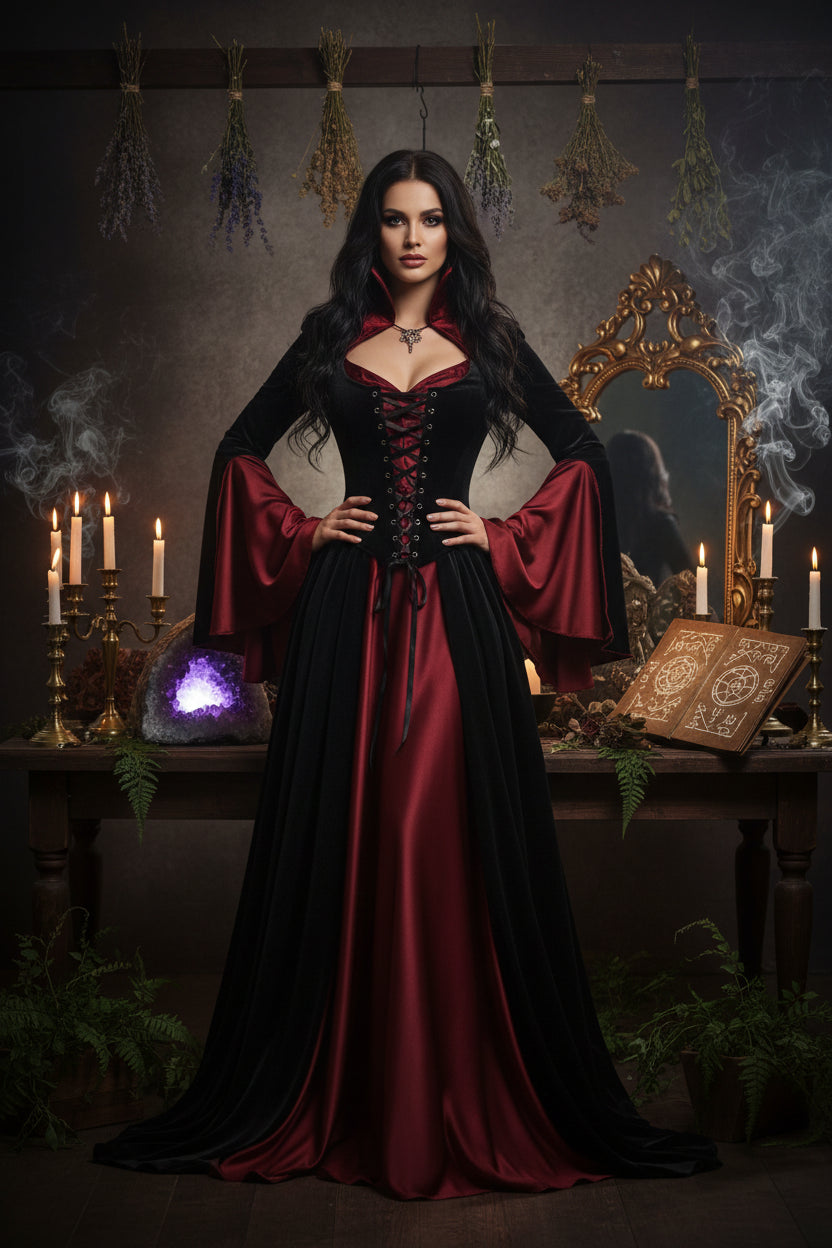 Victorian Hooded Gown - Sorceress Sanctuary Black / S-Black / M-Black / L-Black / XL-Black / XXL