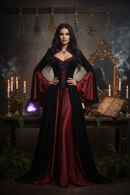 Victorian Hooded Gown - Sorceress Sanctuary Black / S-Black / M-Black / L-Black / XL-Black / XXL