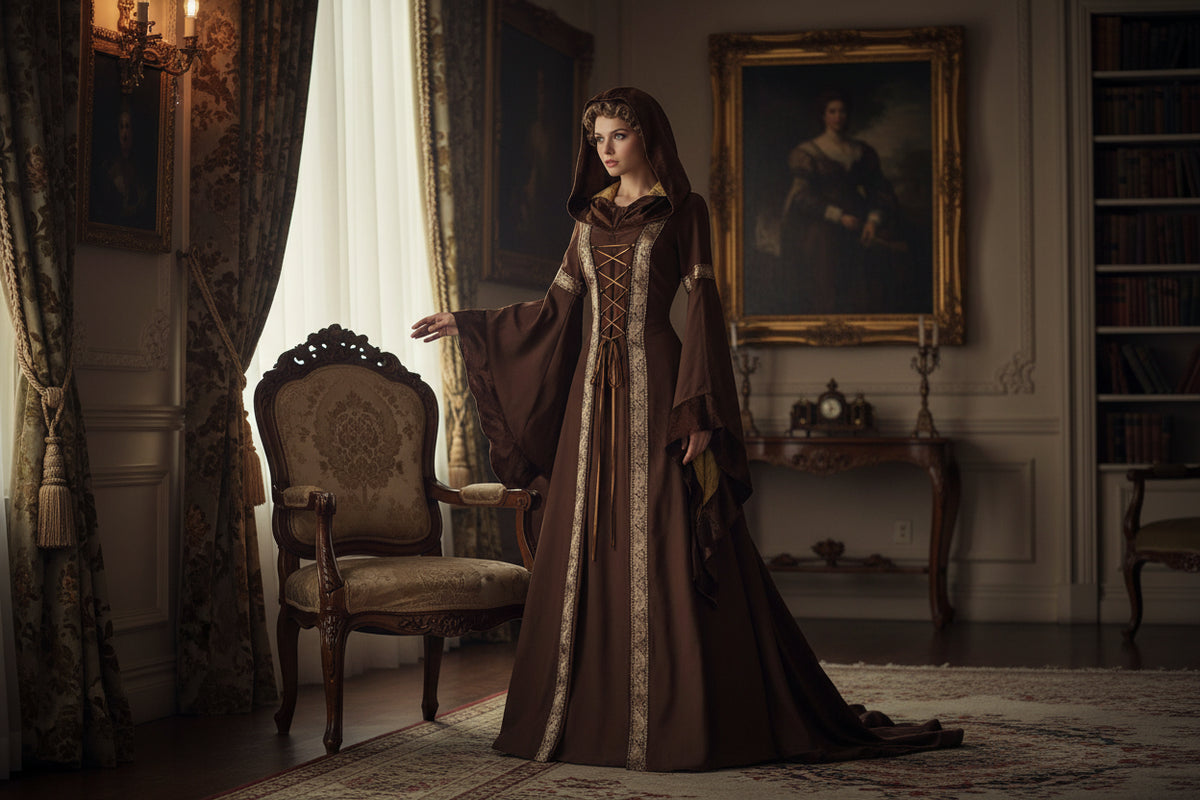Victorian Hooded Gown - Sorceress Sanctuary Black / S-Black / M-Black / L-Black / XL-Black / XXL