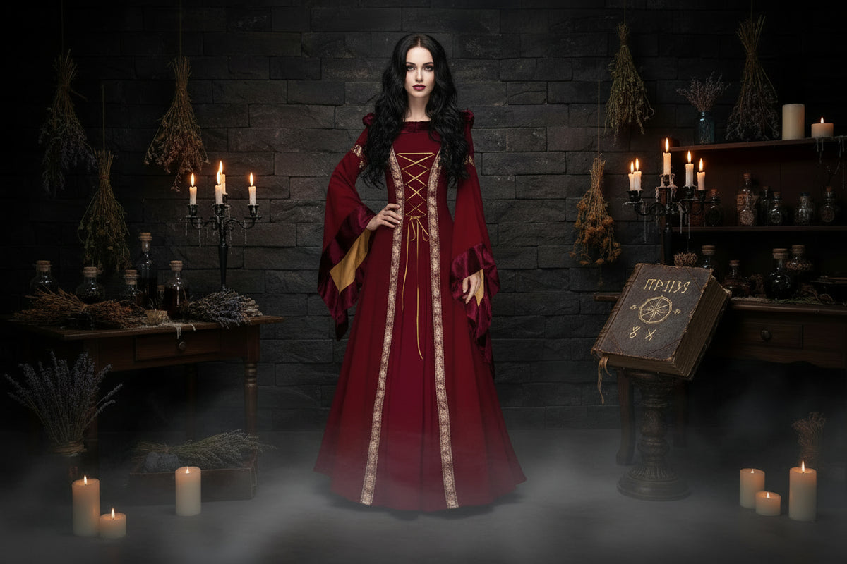 Victorian Hooded Gown - Sorceress Sanctuary Black / S-Black / M-Black / L-Black / XL-Black / XXL