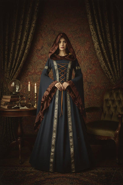 Victorian Hooded Gown - Sorceress Sanctuary Black / S-Black / M-Black / L-Black / XL-Black / XXL