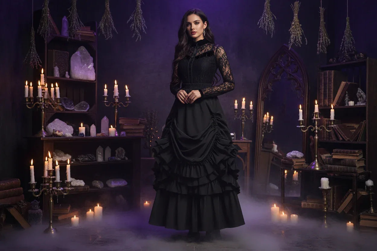 Victorian Ruffled Skirt - Sorceress Sanctuary Black / S-Black / M-Black / L-Black / XL-Black / XXL