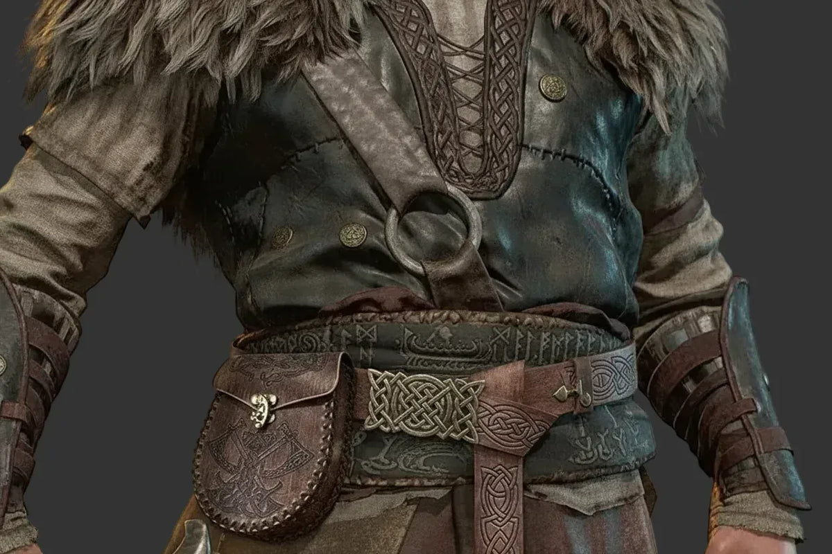Viking Embossed Belt & Nordic Pouch - Sorceress Sanctuary Style 1