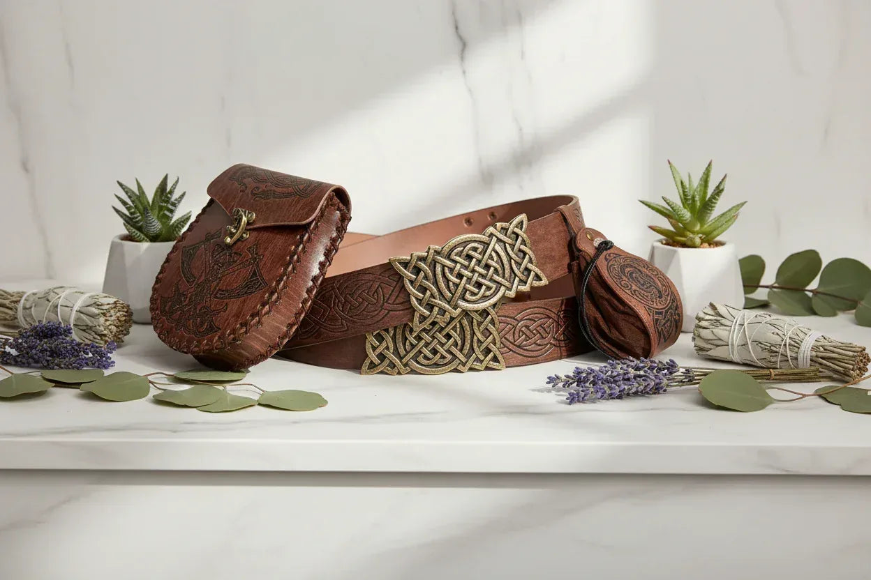Viking Embossed Belt & Nordic Pouch - Sorceress Sanctuary Style 1